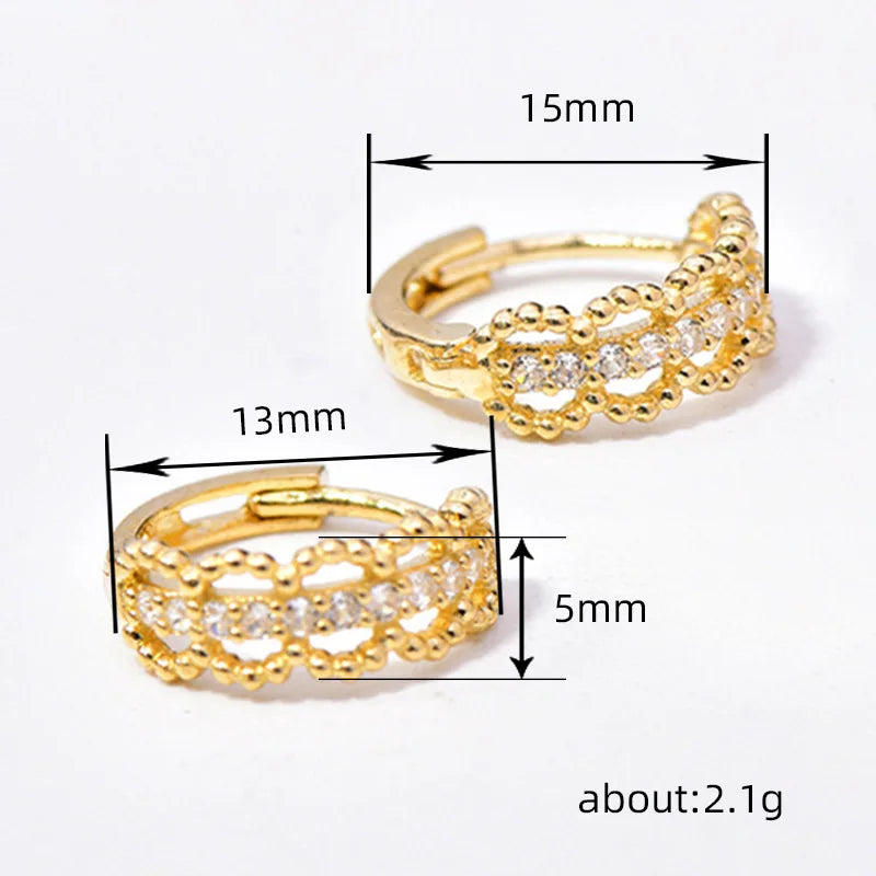 Golden Huggie Earrings With Crystal Channel Setting For Women Fashion Geometric Everyday Wear 18K Gold Plated Zinc Alloy
