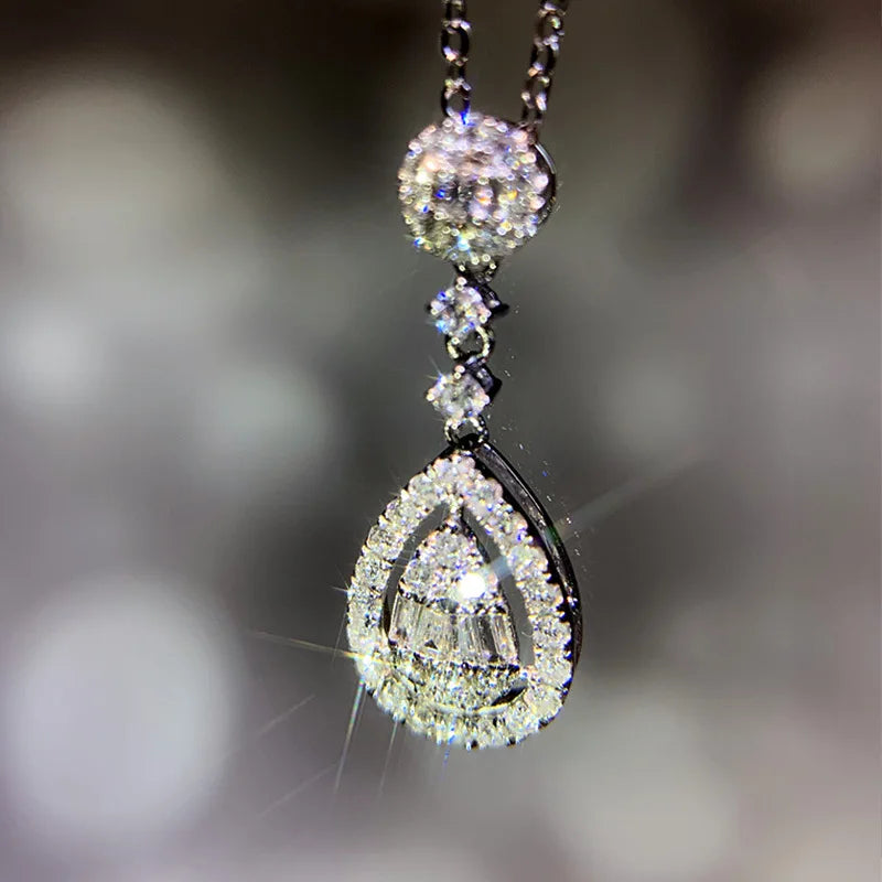 Pear Cut Diamond Pendant Necklace Women Elegant Luxury Side Stone Wedding Style Certified Fashion Jewelry