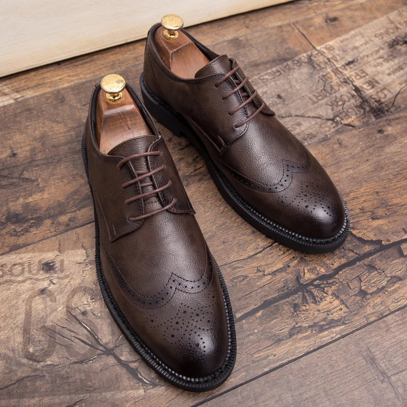 Extra Size 38-47 Brogue Dress Shoes Lace up PU Leather Oxford Formal Business Footwear Wedding Shoes for Men