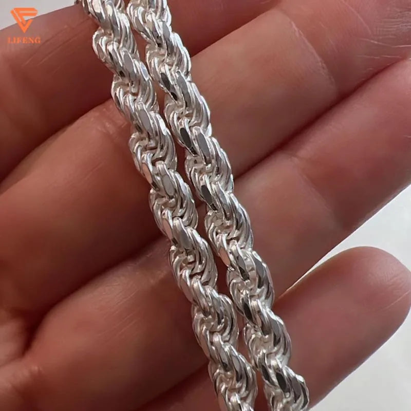 Fine Jewelry Popular White Gold Plated 925 Silver Iced Out Chain 8mm VVS Moissanite Hip Hop Rope Chain Necklace Charm for Men