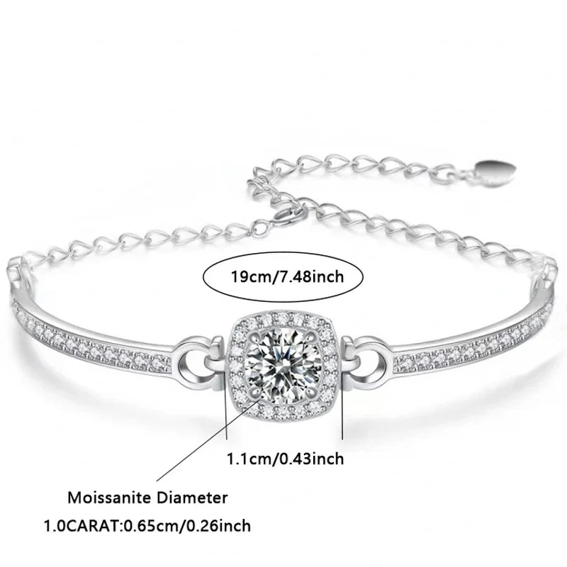 1 Carat Moissanite Square Bag Bracelet 925 Sterling Silver Stylish Elegant Noble Luxury Perfect Birthday Gift for Girlfriend