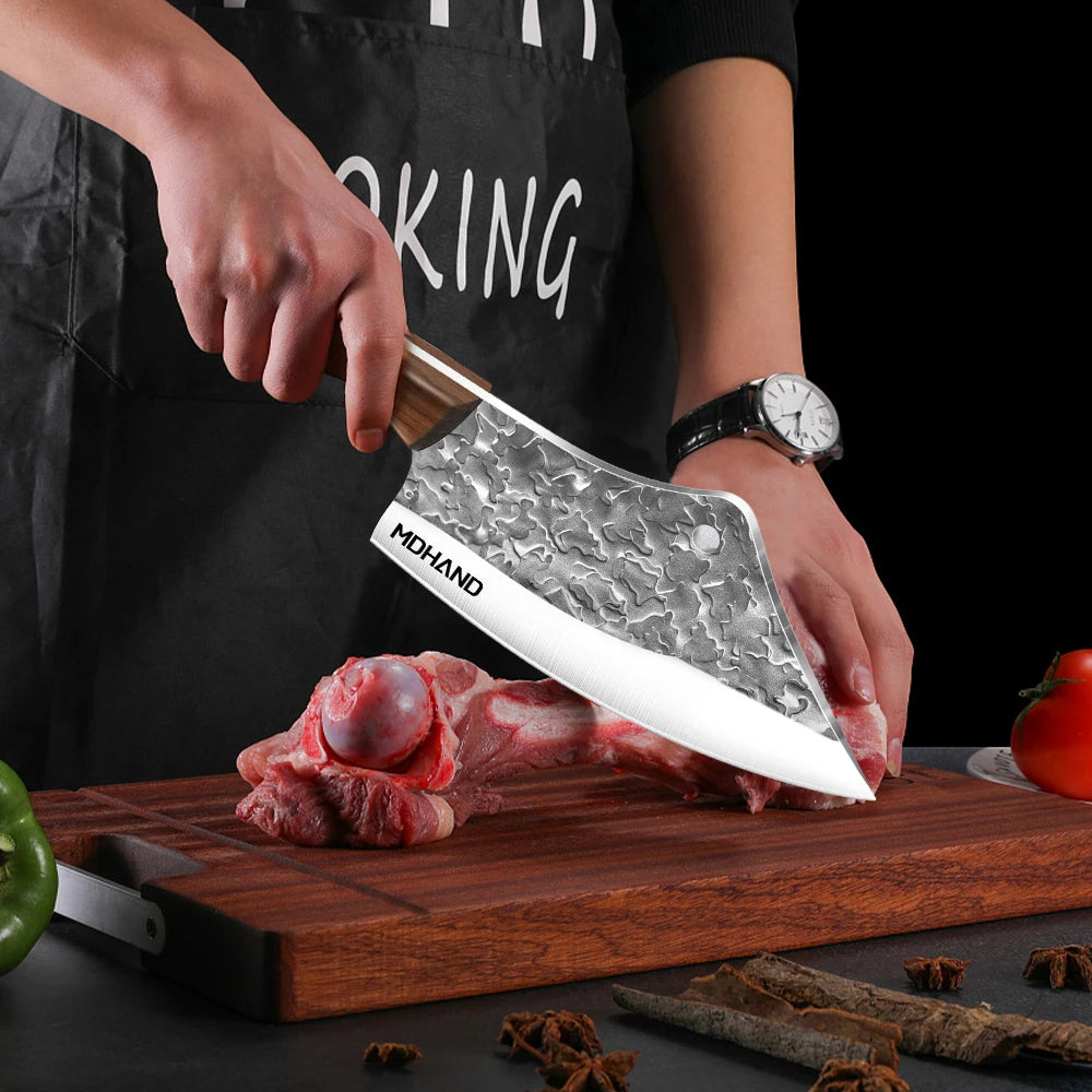 Custom Engraved Logo 7 Inch Heavy Duty Butcher Knife 2.6MM Thick Forged Blade Kitchen Meat Cleaver Knives