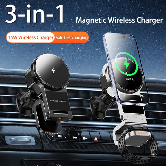 3-in-1 Magnetic Car Phone Smart Watch Smart Headset Car Wireless Charger Phone Holder Magnetic Phone Holder for Car 2025 New by PDG ibma