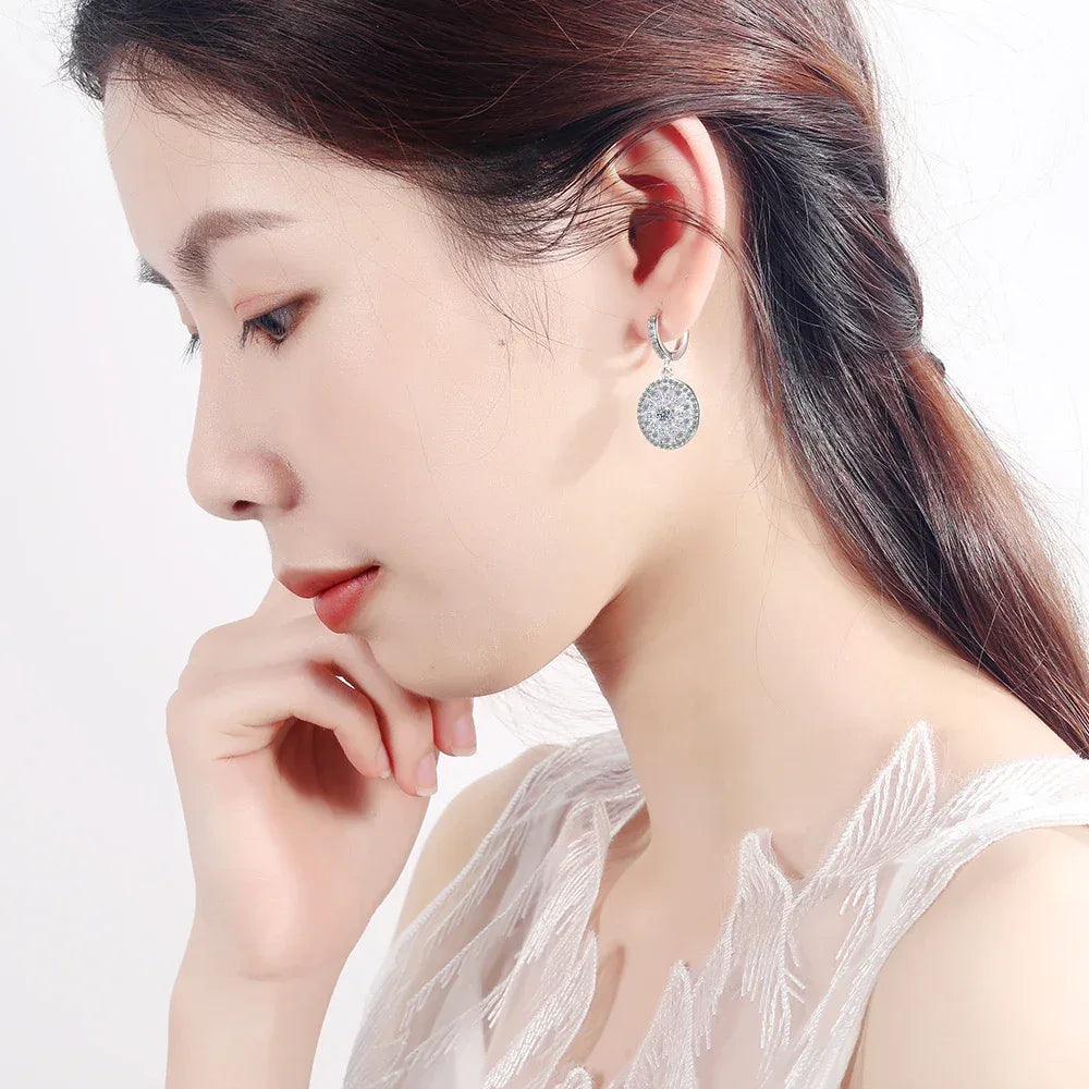 Luxury 925 Sterling SIlver Hollow-out Dream Catcher With Round Cut CZ Zircon Earrings For Women Ear Jewelry Valentine's Day Gift