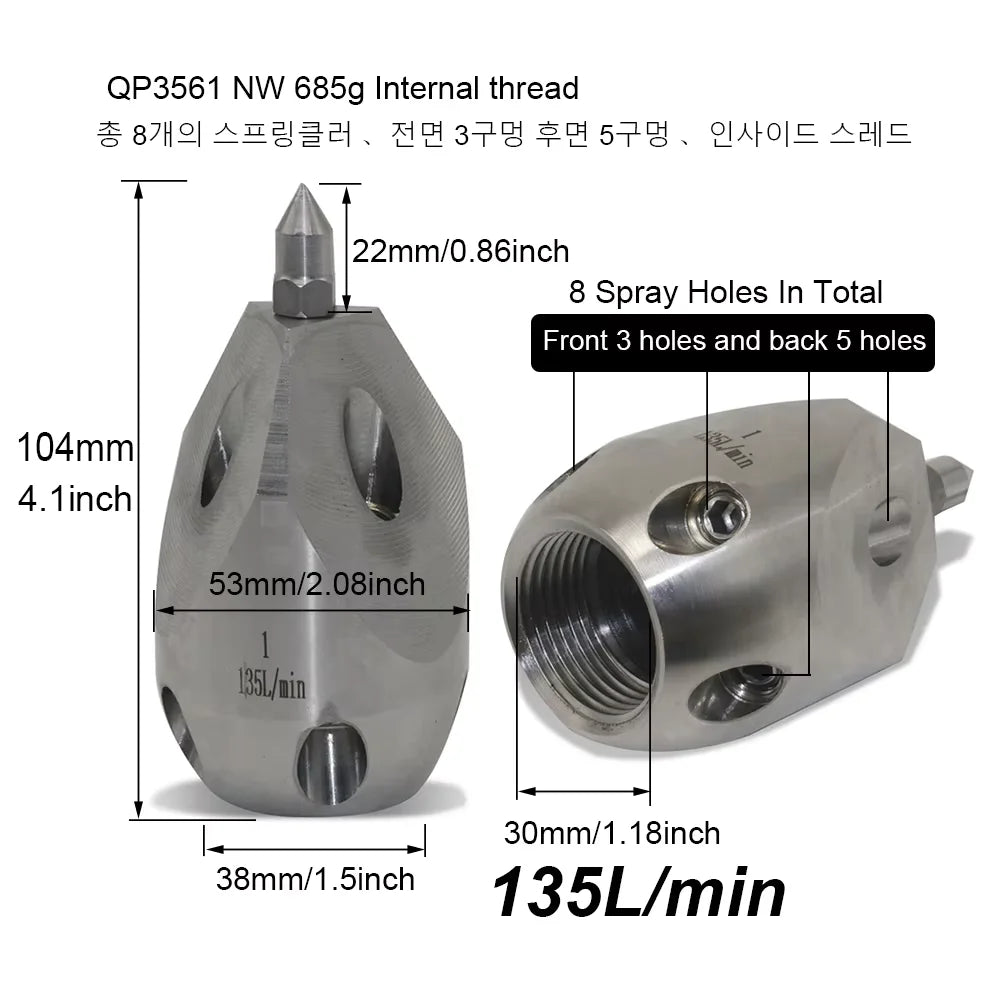 1/2 G1/2 High Pressure 8-Hole Nozzle Sewage Sludge Pipeline Flushing Gun Nozzle for Cleaning and Washing Tool Kit