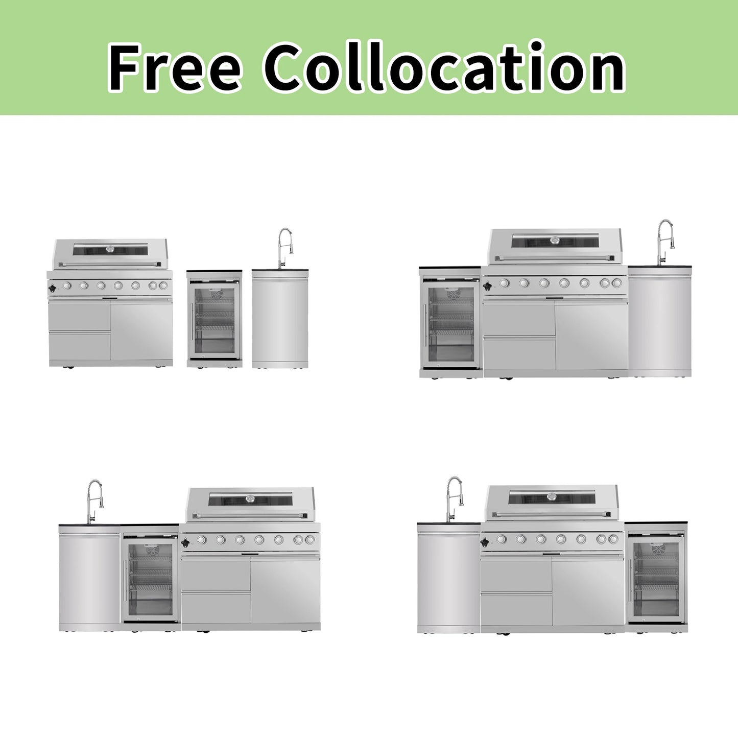 Stock in USA Warehouse 304 Stainless Steel Gas Grill BBQ Modular Outdoor Kitchen Cabinets for Garden