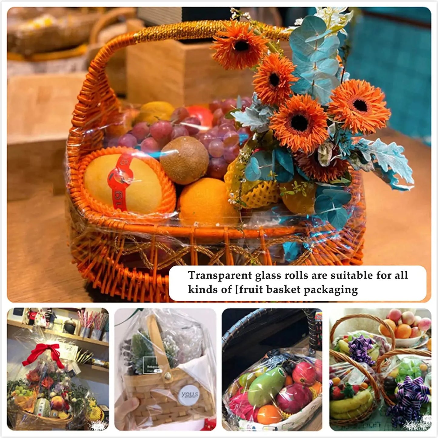 70cm*20m/roll 45mic Cellophane Paper Film Gift Wrap Roll for Flowers Craft Basket Packing