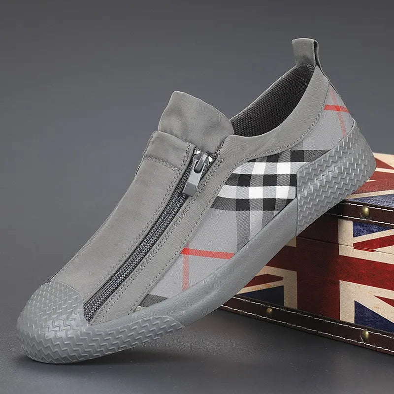 2025 Spring New Men's Flat Casual Canvas Shoes Side Zipper Slip-On Sneakers