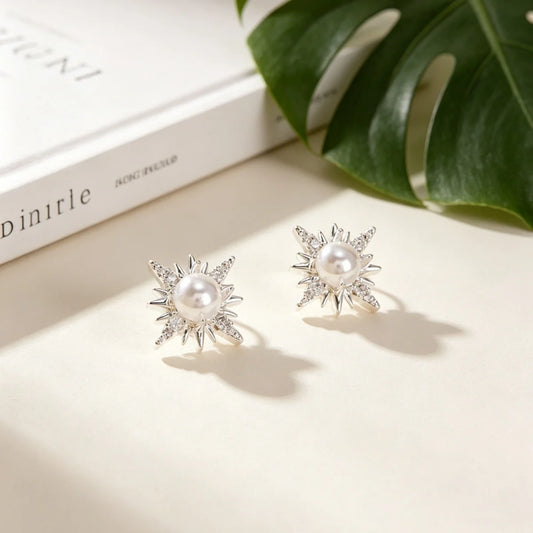 1Pair Women Classic Zircon Stud Earrings with Multi-Pointed Star Design Party Jewelry