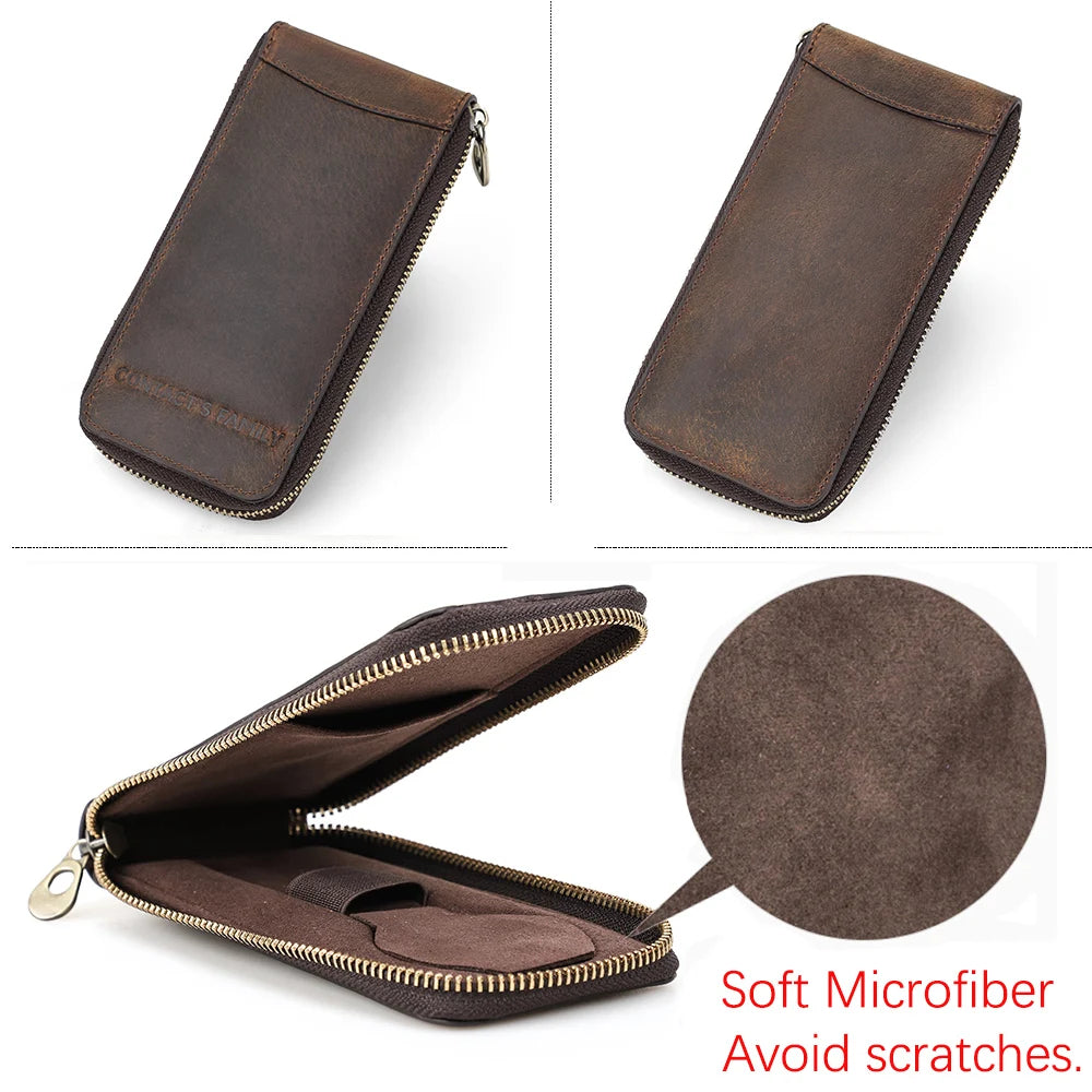 Single Watch Travel Leather Pouch Case Custom Portable Zipper Watch Storage Bag for Men Genuine Leather Watch Holder CF1121