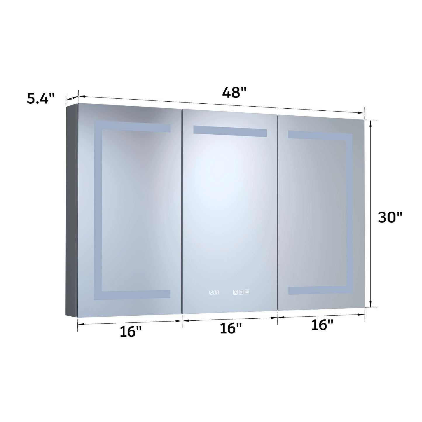 48" X 30" Silver Aluminum Rectangular LED Medicine Cabinet with Clock, Recessed or Surface Mount