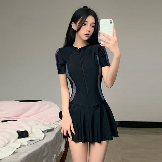 2025 New Swimsuit Women's Summer One-Piece Skirt Covering Belly, Slimming, Conservative Long-Sleeved Student Sports Swimwear Super Fairy by PDG ibma