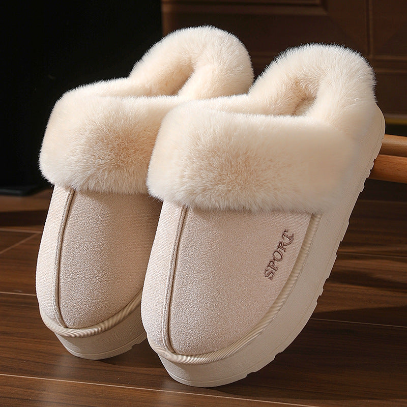 Couple's Cotton Slippers for Women, Thick-Soled, Warm, Non-Slip Home Slippers for Men, Autumn and Winter Indoor Non-Slip Soft-Soled Maternity Shoes