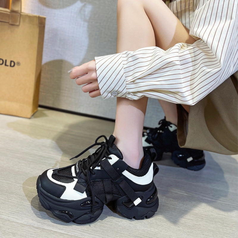 Thick-Soled Dad Shoes for Women 2025 Summer New Versatile Height-Increasing Breathable Mesh Sports Casual Shoes Platform Heel