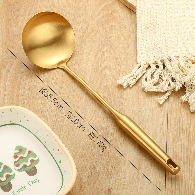 Stainless Steel High-grade Soup Leak Hot Pot Spoon Thickened Soup Spoon Golden Large Soup Spoon Titanium Plated Golden Soup Spoon Golden Spatula Spoon
