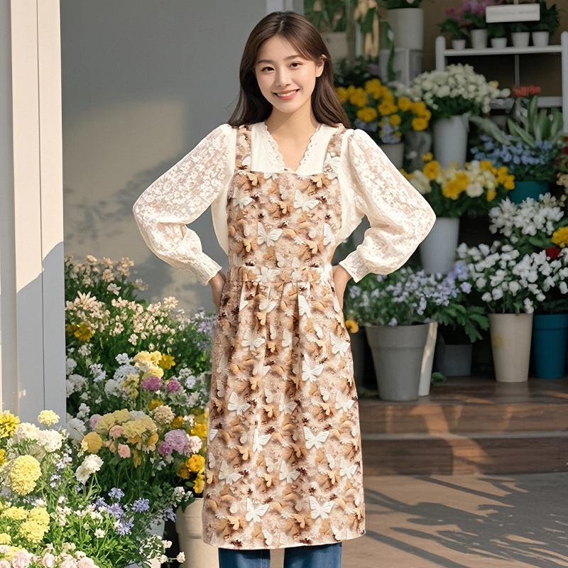 Floral Apron, High-Looking, Young Style, Anti-Fouling Suspenders, Flower Shop, Cafe, Cake Shop, Baking Work Clothes