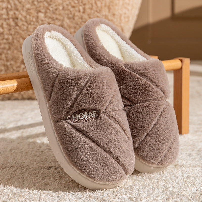 Winter Cotton Slippers for Women, Fleece-Lined, Indoor, Non-Slip, Warm, Thick-Soled, Wear-Resistant, Essential for Home Use, Couple's Cotton Patchwork New Style