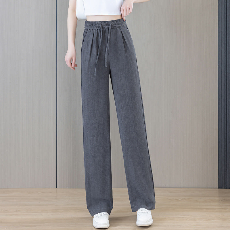Ice Silk Wide Pants for Women Summer 2025 New High-Waisted Lazy Casual Thin Straight Floor-Length Pants