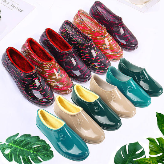 Thickened New Rain Boots Women's Four Seasons Yuanbao Shallow Water Shoes Middle-aged Short Tube Waterproof Non-slip fleece-lined Warm Rubber Rain Boots by PDG ibma