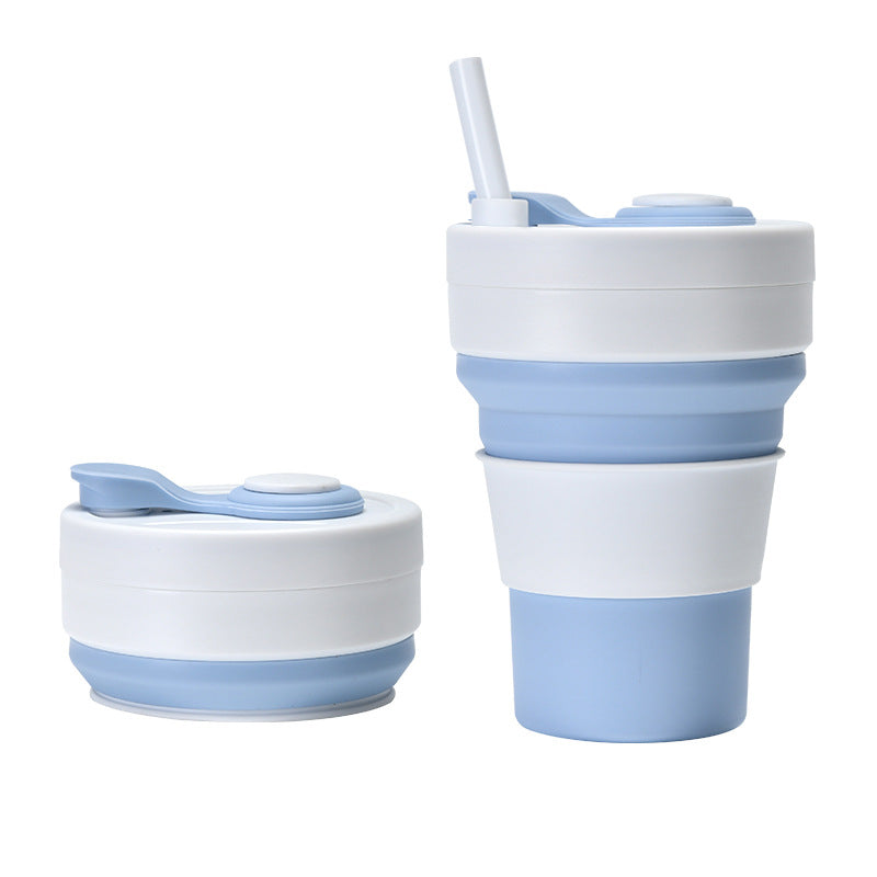 Cross-border folding cup outdoor travel convenient straw folding cup Silicone Collapsible Cup