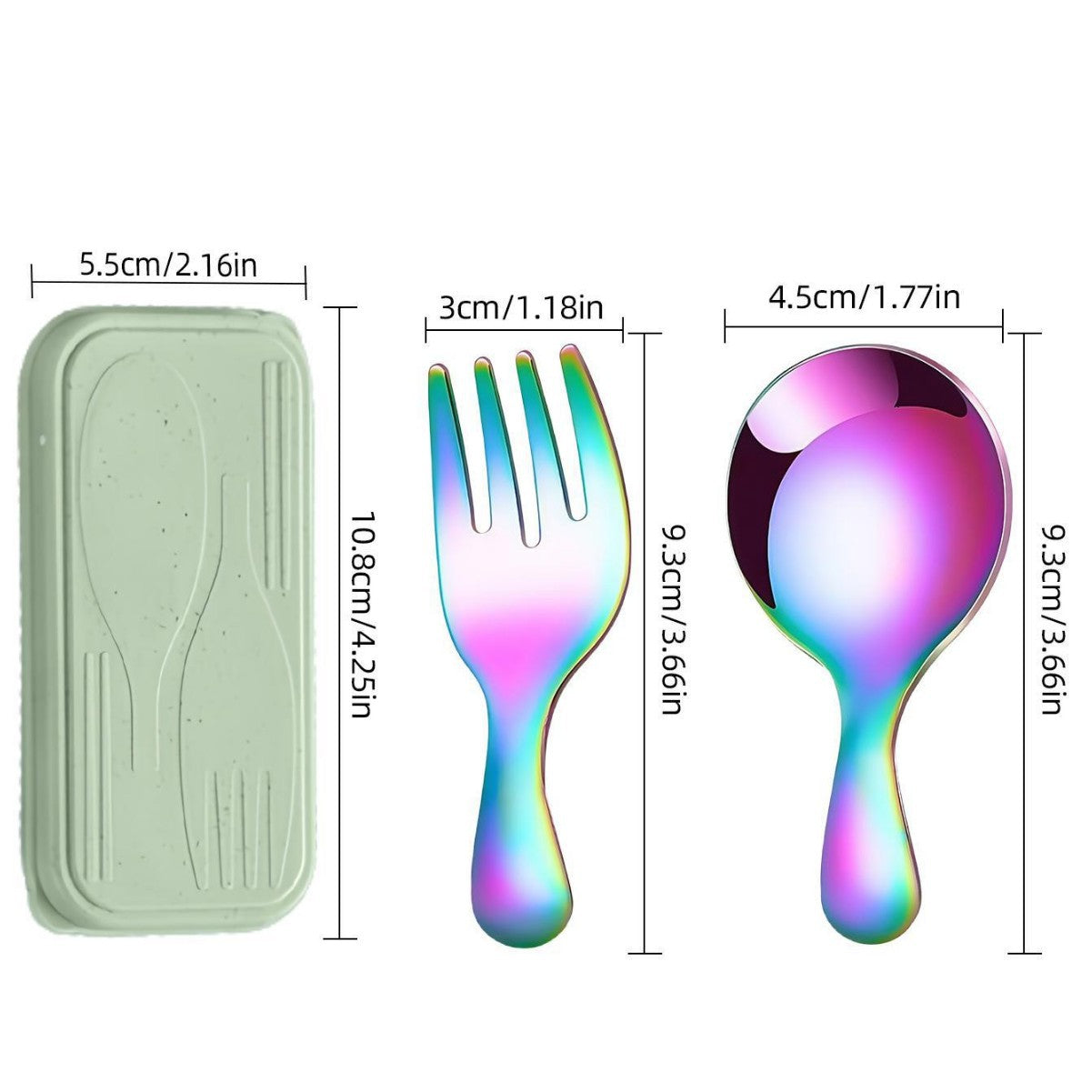 Stainless Steel Portable Spoon and Fork Set Children's Rice Spoon Dessert Spoon Fruit Fork Short Handle Fork Spoon Mini Tableware