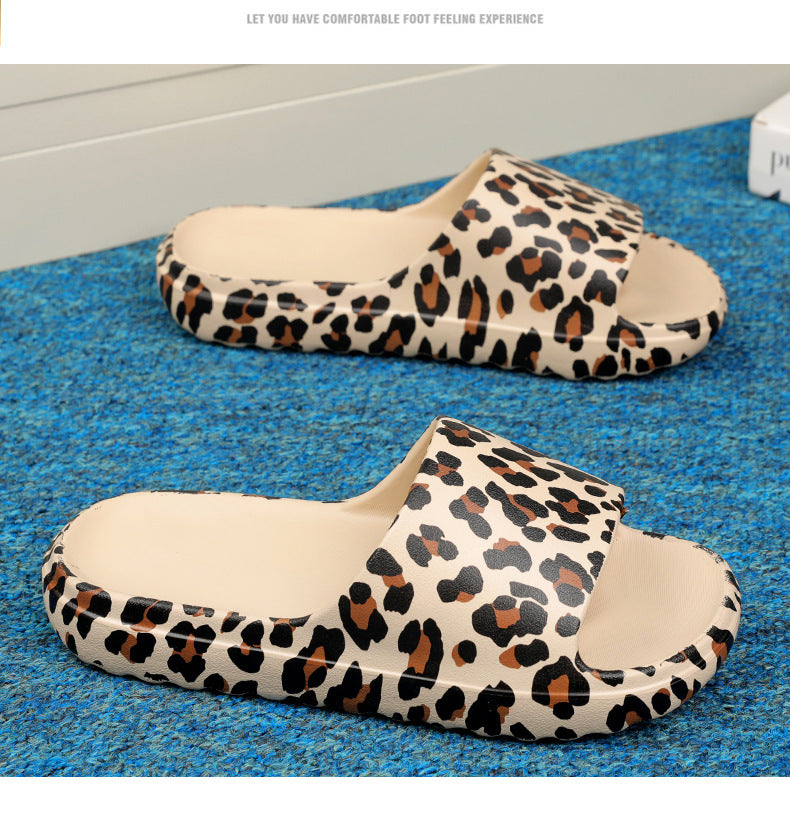 Foreign Trade Wholesale Leopard Print Slippers for Outer Wear Korean Style Printed Slippers for Couples Outdoor Sandals Women's Thick-Soled Bathroom Slippers