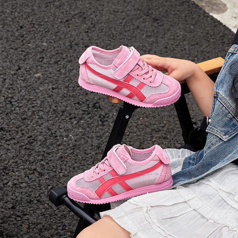 Genuine Leather Boys' Sneakers 2026 Summer New Style Children's Mesh Casual Shoes Breathable Girls' Sports Shoes White Shoes