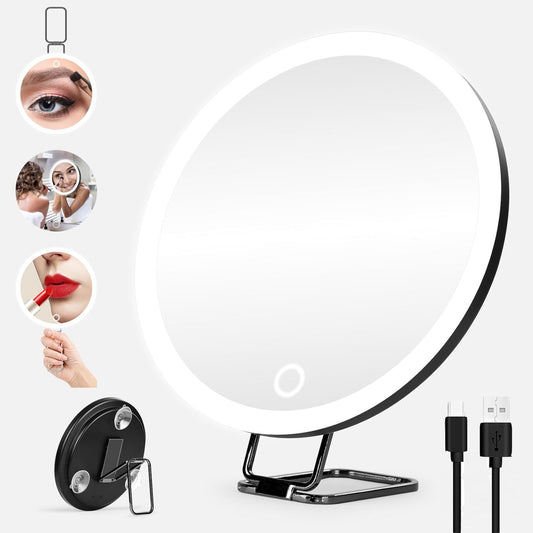 6 inches 10 times 20 times 30 times rechargeable led with light amplification suction cup punch-free easy to install makeup mirror