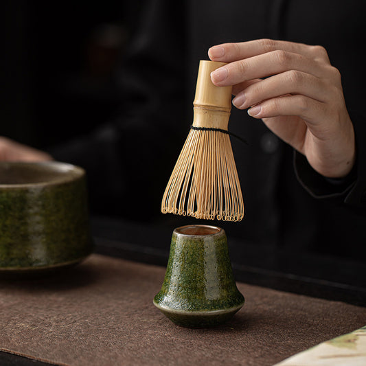 Yao Bian Bamboo Style Ceramic Matcha Four-Piece Set Japanese Matcha Making Tools Tea Bowl Tea Whisk Stand Tea Brush Tea Spoon Accessories by PDG ibma