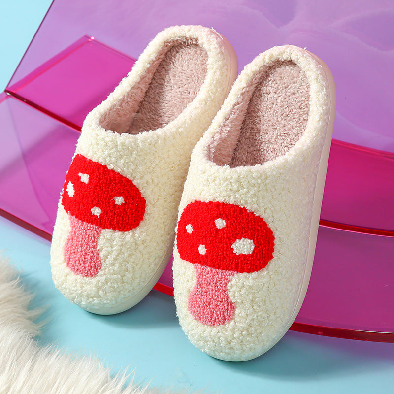 Autumn and Winter Home Cotton Slippers for Women, Cute Printed Plush Soft-Soled Slippers, Indoor Warm, Non-Slip and Comfortable