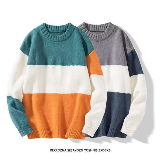 2023 autumn and winter new men's striped sweater men's casual trendy bottoming shirt color matching pullover trendy brand sweater men by PDG ibma