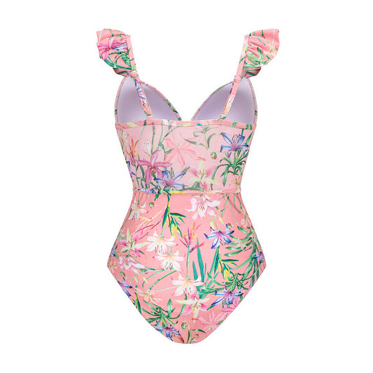 2024 Europe and America Amazon AliExpress one-piece swimsuit Mini ruffled mesh stitching printed swimsuit 2560 by PDG ibma