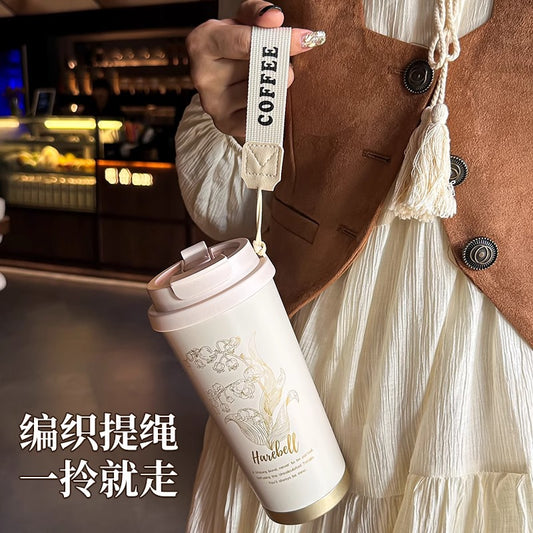 316 stainless steel Lily of the valley coffee cup double vacuum thermos cup high color value outdoor portable accompanying double drinking cup by PDG ibma
