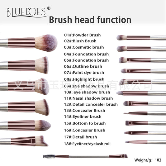 Cross-Border Popular Makeup Brushes 18 Pieces Champagne Color Wooden Handle Set Brushes Eye Shadow Brush Cosmetic Bag Beauty Tools Wholesale
