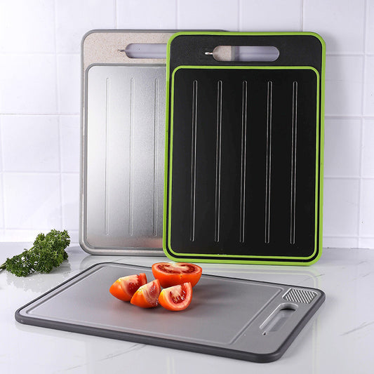 Stainless Steel Multifunctional Cutting Board with Knife Sharpener, Garlic Grinder, Meat Cutting Board, Aluminum Alloy Double-Sided Thawing Cutting Board by PDG ibma