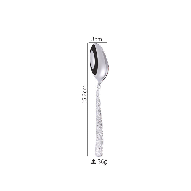 Cross-border 304 Stainless Steel Knife, Fork and Spoon Tableware Hotel Western Food Square Handle Thickened Water Cube Hammer Steak Knife, Fork and Spoon