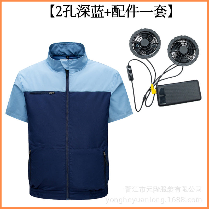 Cross-Border Summer Cooling Air-Conditioning Clothing with Fan Refrigeration Workwear Outdoor Heatstroke Prevention Fan Clothing Men's Labor Protection Clothing Work Clothes