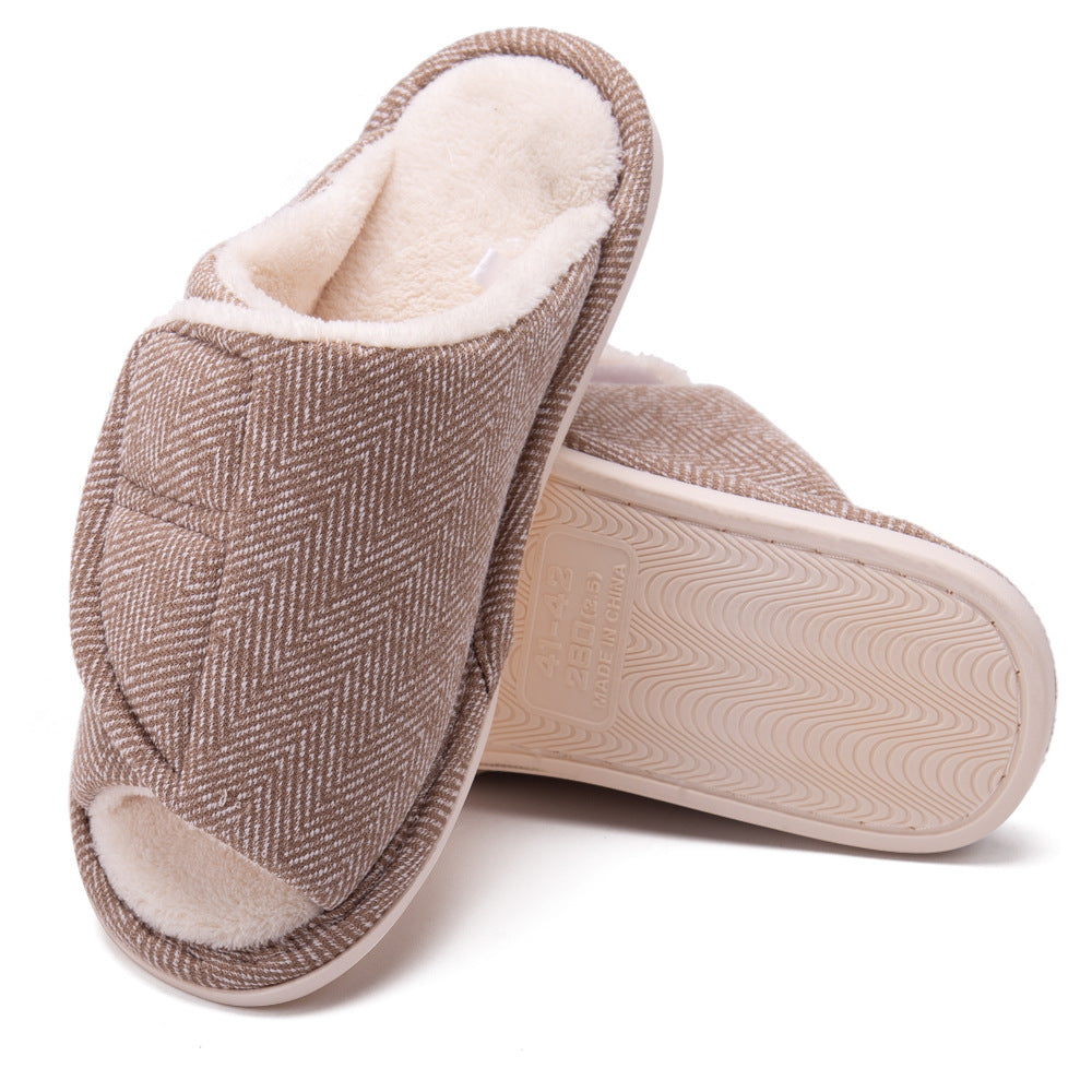 Men's and women's Velcro adjustable open slippers swollen feet non-slip open toe easy to clean indoor wool slippers
