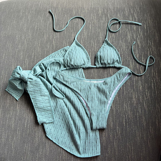 2025 European and American New Swimsuit Three-Piece Backless Drawstring Strap Bikini Bikini Three-Piece Swimsuit by PDG ibma