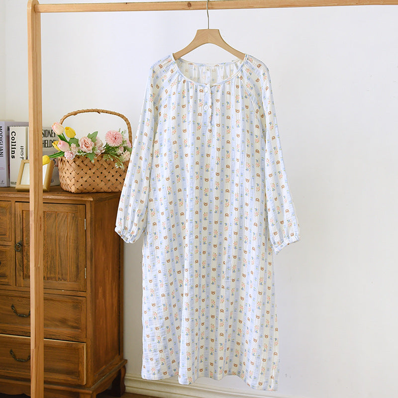 Crewneck Nightdress Women's Pajamas Spring and Autumn Cotton Long-sleeved dress Spring and Summer suit Cartoon Home Clothes for Women
