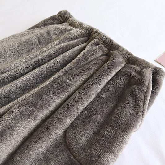 Flannel Women's Pajama Pants Fall/Winter Men's Loose Warm Simple New Couple's Home Pants Pants Winter One-Piece Hair