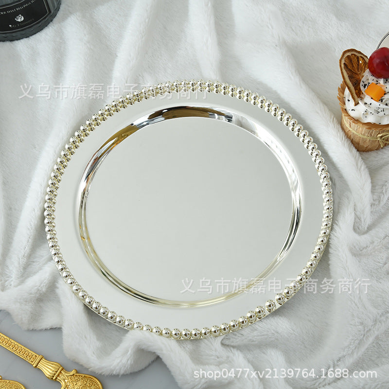 European-style metal bead spot snack cake plate silver-plated fruit plate afternoon tea cake jewelry tray photo props