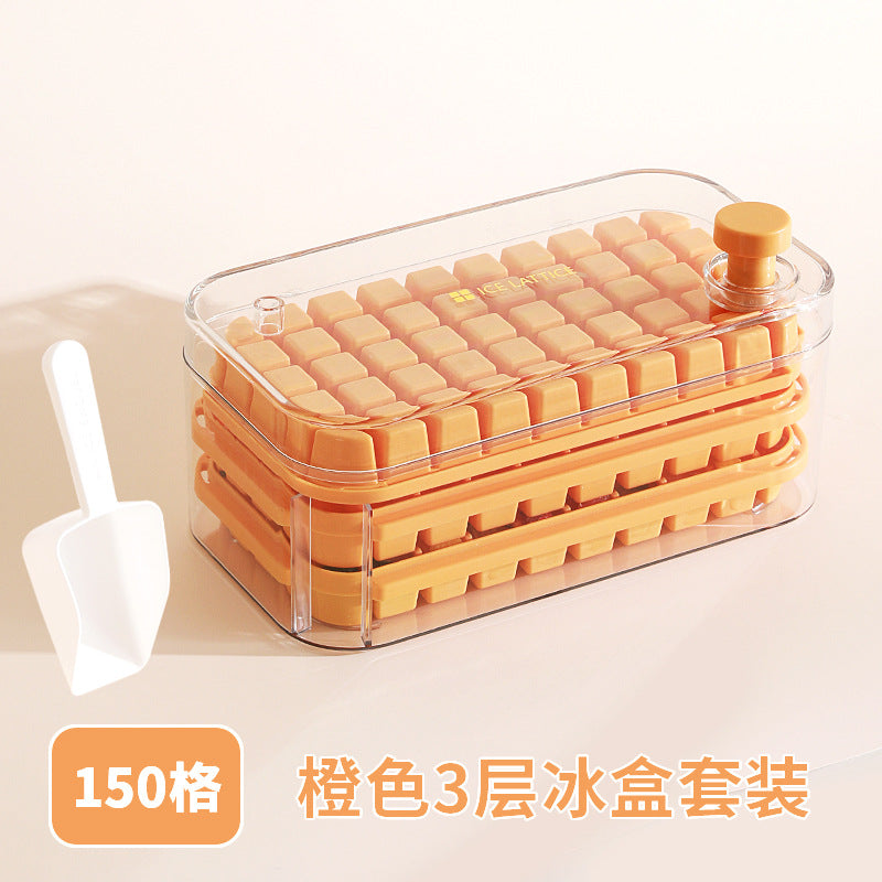 Ice Cube Mold Food Grade Household Pressed Ice Tray Large Capacity Ice Cube Storage Box Refrigerator Homemade Frozen Ice Artifact