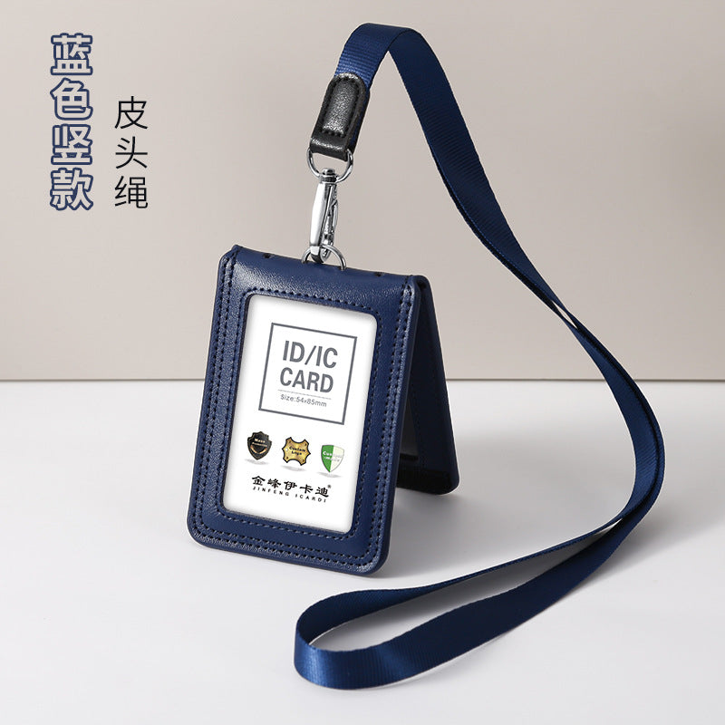 Work Card Case Detached Double Card Position Genuine Leather Folding Card Case Chest Card Lanyard Access Control Card Student School Card Rice