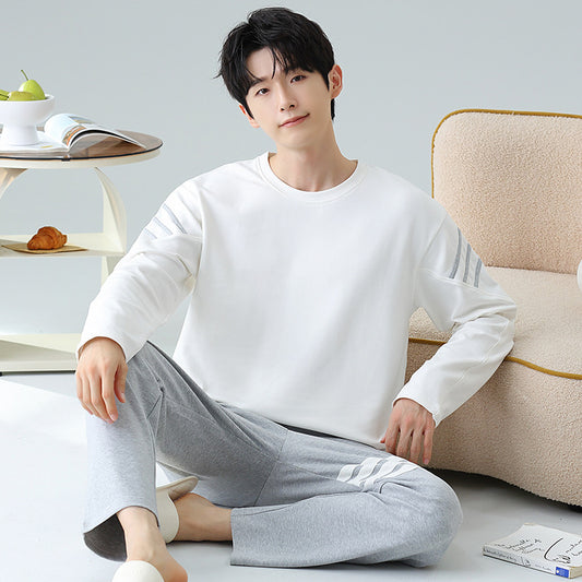 Plus Size 5XL 100% Cotton Men's Long-Sleeved Pajamas Spring & Fall Long-Sleeved 105kg Can Be Worn Outside Home Clothes Set