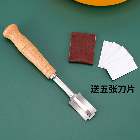 Wooden Handle Curved Bread Cutter Creative Stainless Steel Bread Trimming Knife Dough Dividing Knife European Style Baguette Cutting Pattern by PDG ibma
