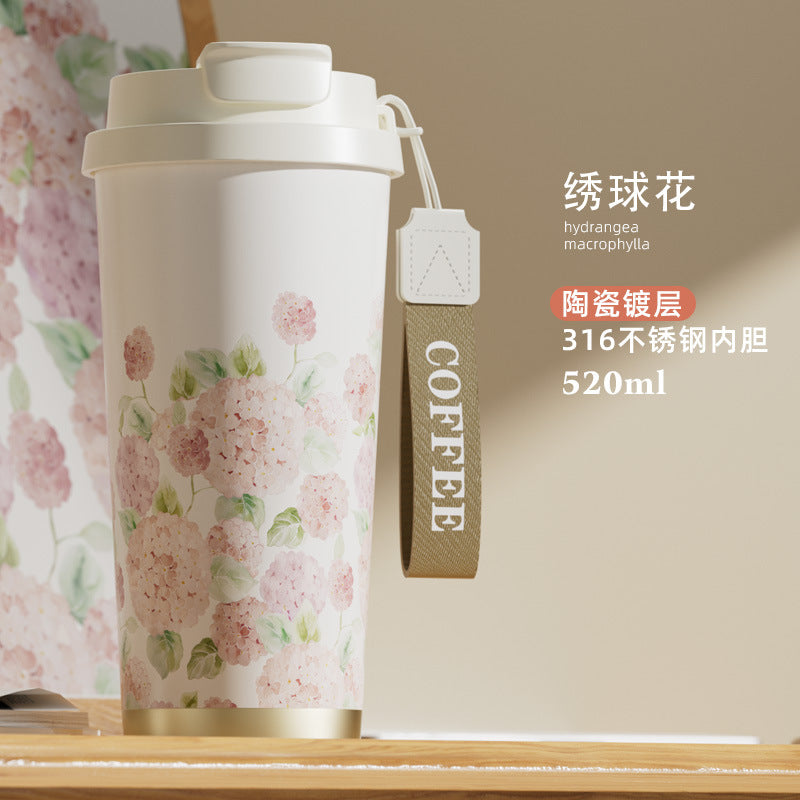 New Ceramic Thermos Coffee Cup for Girls, a Lucky Charm with High Aesthetic Value, Double Drinking Cup, Lily of the Valley Gift Cup