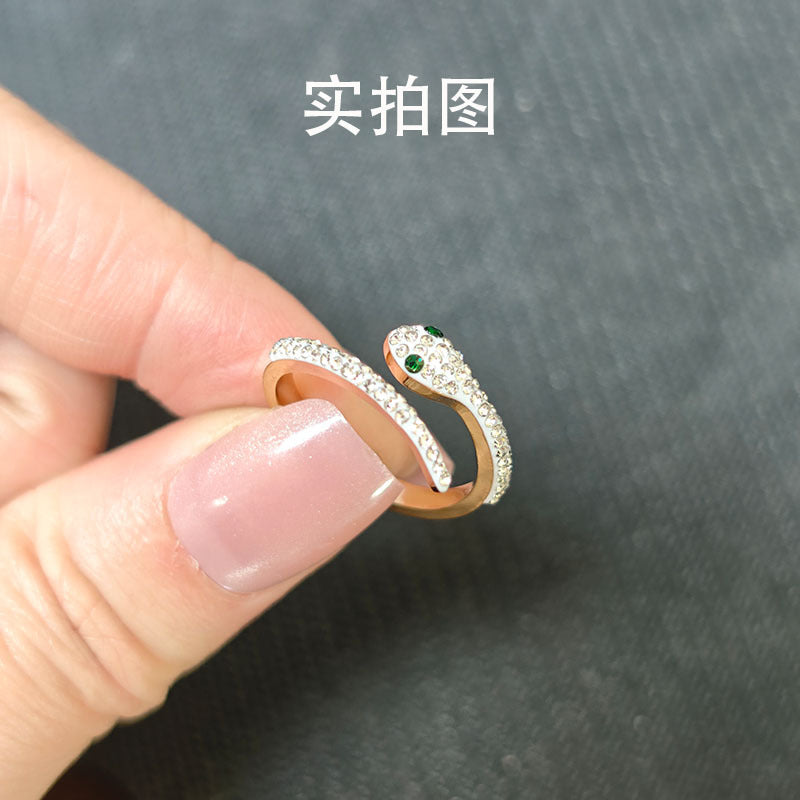 South Korea Simple Titanium Steel Ring Women's Ins Trendy Diamond Small Snake Index Finger Light Luxury Niche Design Sense Ring Jewelry