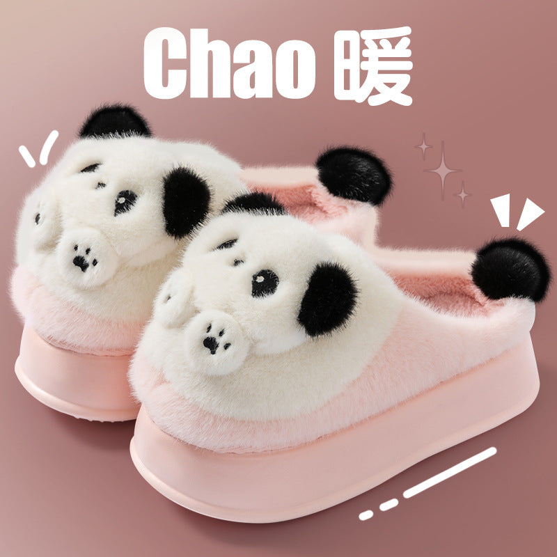 Thick-Soled High-Heeled Cotton Slippers for Women's Home, Cute Bear Girl's Heart Heightening Slippers, Winter Warm and Non-Slip Outer Wear