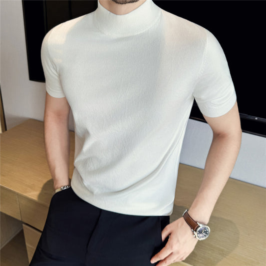 Tiktok Taobao Dropshipping Men's Short-Sleeve Knitwear, Fashionable Versatile Half-Turtleneck Slim-Fit Half-Sleeve Sweater Base Shirt by PDG ibma
